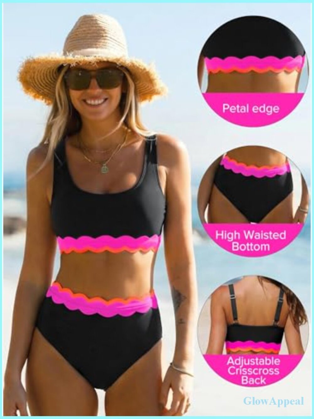 High Waisted Bikini Set Two Piece Swimwear Scalloped Tankini - Picture 6 of 6